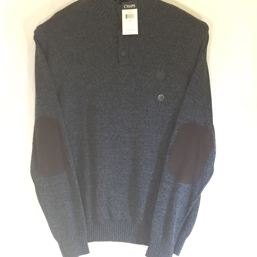 Chaps Sweater Mens L  Cotton  Char. W/Elbow Pads